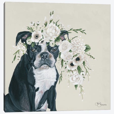 Dog and Flower Canvas Print #HOA27} by Hollihocks Art Canvas Artwork