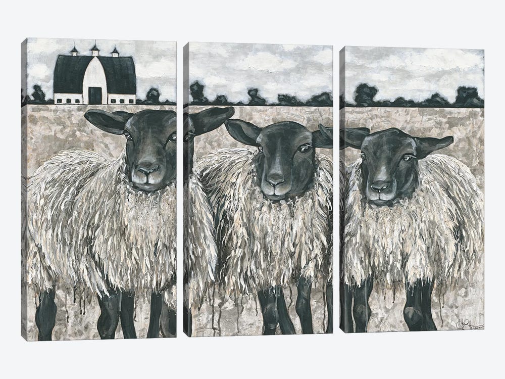 Three Sheep by Hollihocks Art 3-piece Canvas Artwork