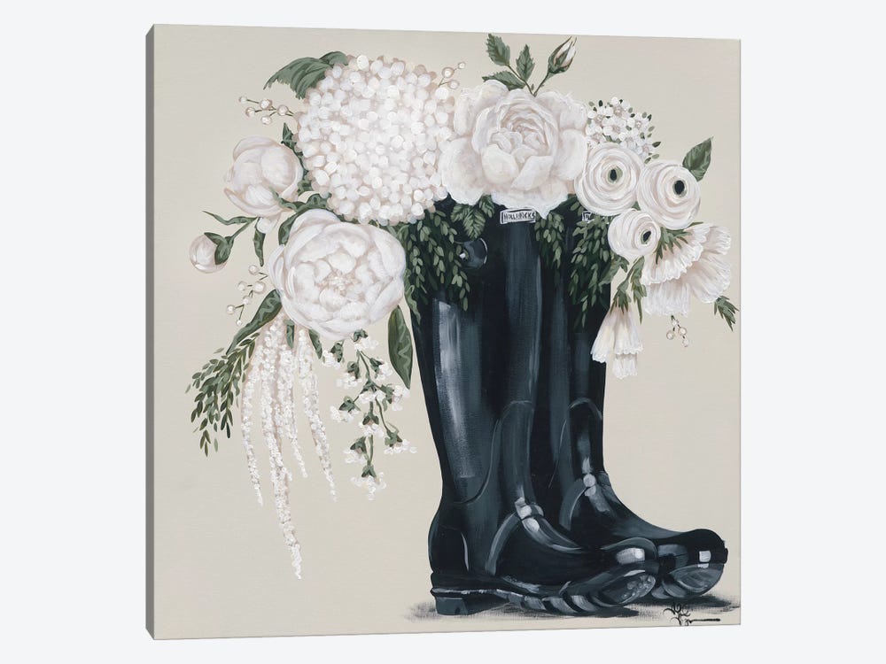 Flowers and Black Boots by Hollihocks Art 1-piece Canvas Print