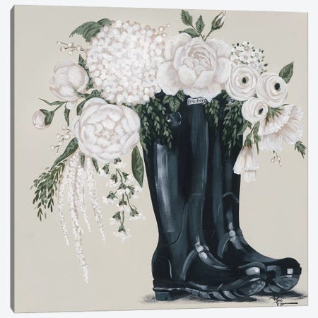 Flowers and Black Boots Canvas Print #HOA45} by Hollihocks Art Canvas Wall Art