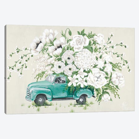 White Floral Truck Canvas Print #HOA69} by Hollihocks Art Canvas Art Print
