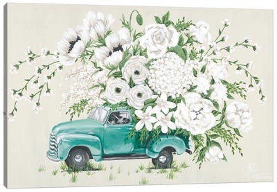White Floral Truck Canvas Art Print