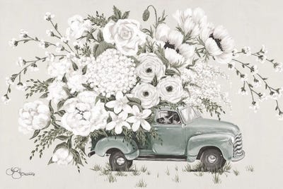 White Floral Truck    by Hollihocks Art framed canvas print