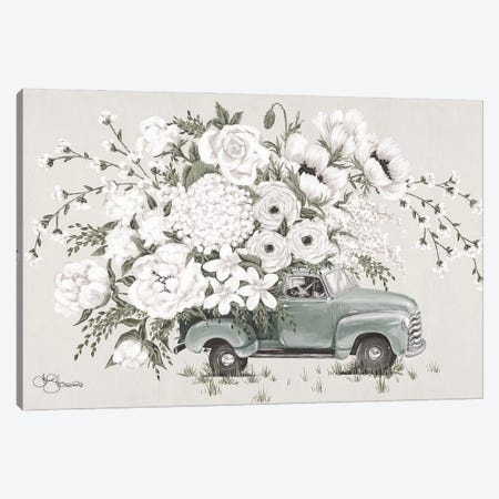 White Floral Truck    Canvas Print #HOA75} by Hollihocks Art Canvas Art Print