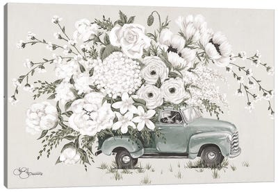White Floral Truck    Canvas Art Print - Trucks