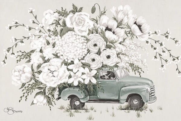 Trucks: White Floral Truck    by Hollihocks Art