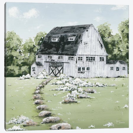 White Barn In The Field Canvas Print #HOA86} by Hollihocks Art Canvas Art
