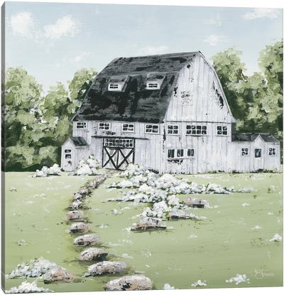 White Barn In The Field Canvas Art Print