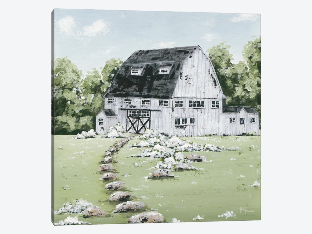 White Barn In The Field by Hollihocks Art 1-piece Canvas Artwork