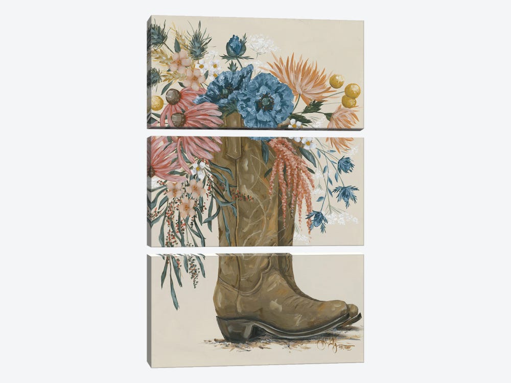 Wildflower Cowgirl Boots II by Hollihocks Art 3-piece Art Print