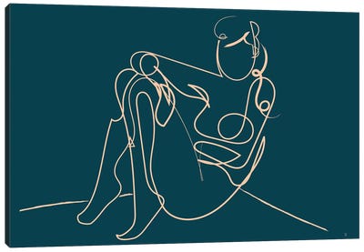Teal Nude Canvas Art Print - Line Art