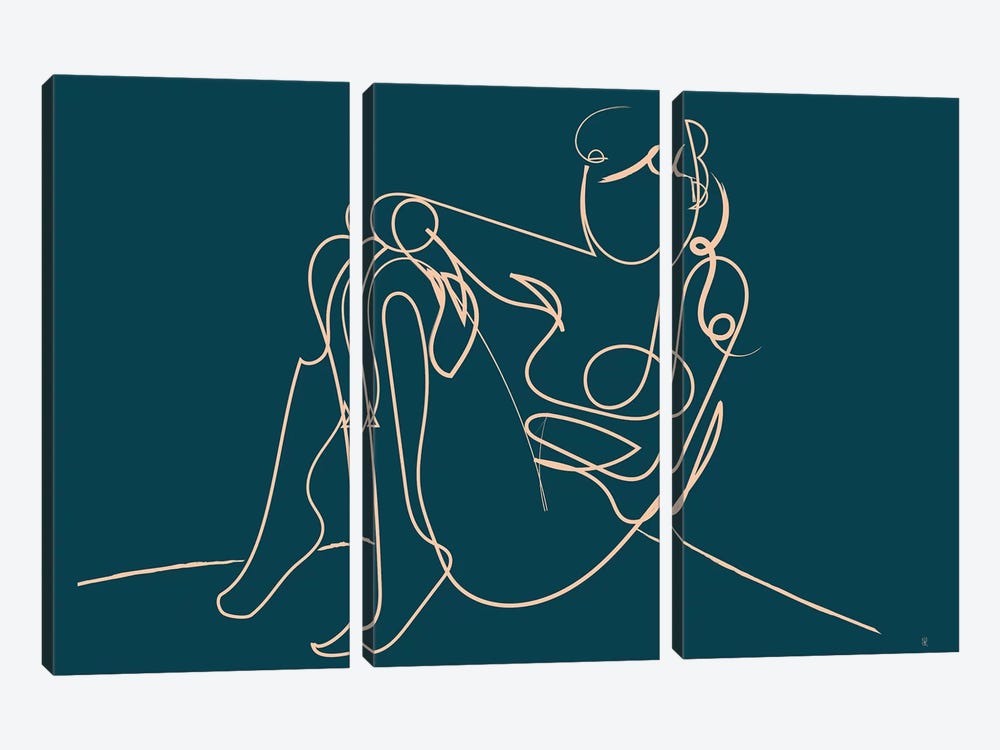 Teal Nude by Dan Hobday 3-piece Canvas Art Print