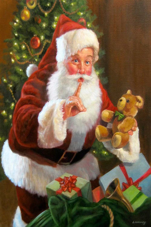 Santa with Teddy Bear by David Lindsley wall art