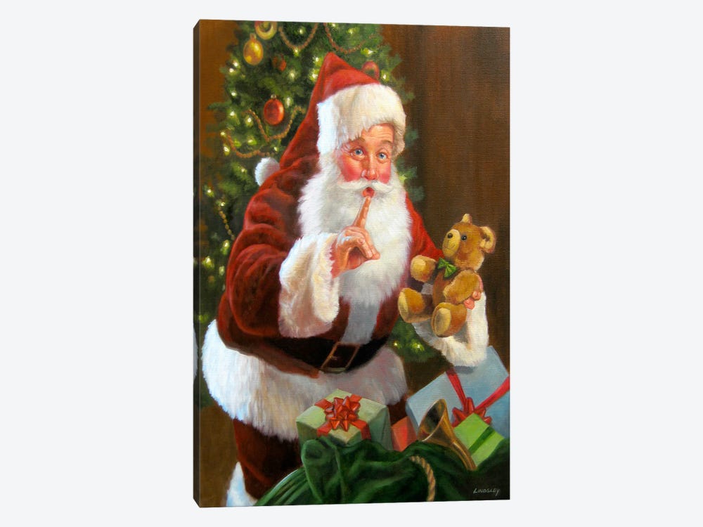 Santa with Teddy Bear by David Lindsley 1-piece Canvas Art Print