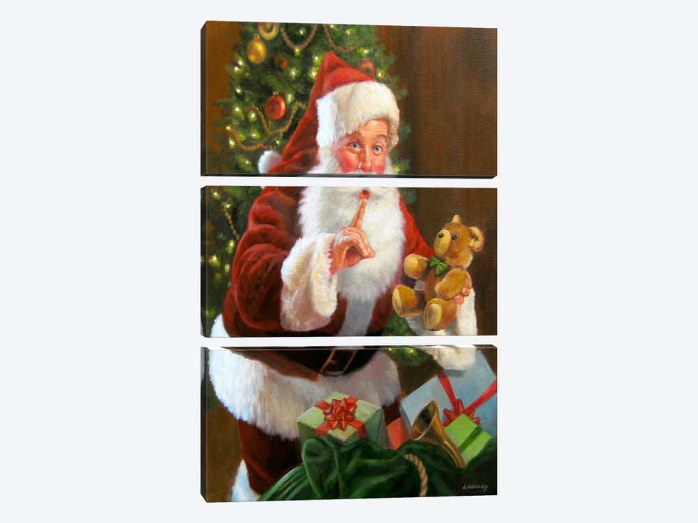 Santa with Teddy Bear by David Lindsley 3-piece Canvas Art Print