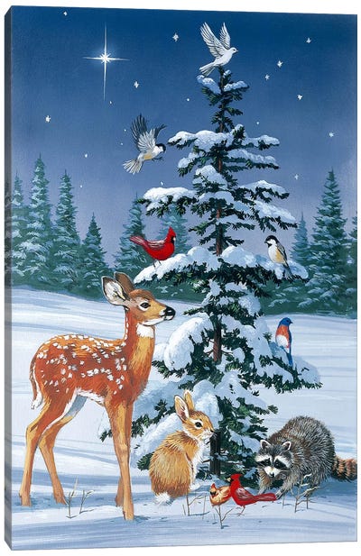 Christmas Gathering Canvas Art Print - Christmas Trees & Wreath Art