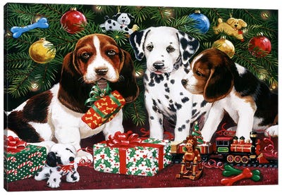 Christmas Puppies 2 Canvas Art Print - William Vanderdasson