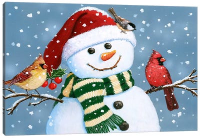 Santa Snowman Canvas Art Print - Cardinal Art
