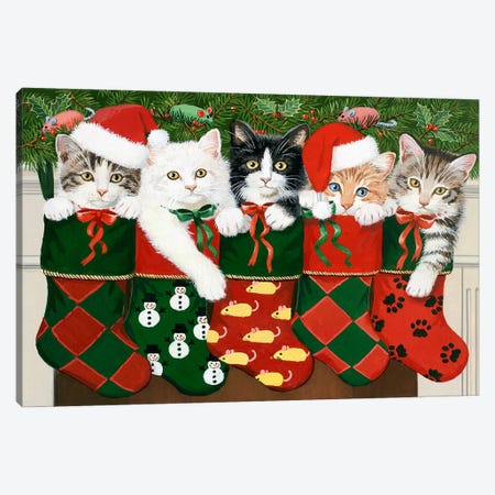 Christmas Kittens Canvas Print #HOL55} by William Vanderdasson Canvas Artwork