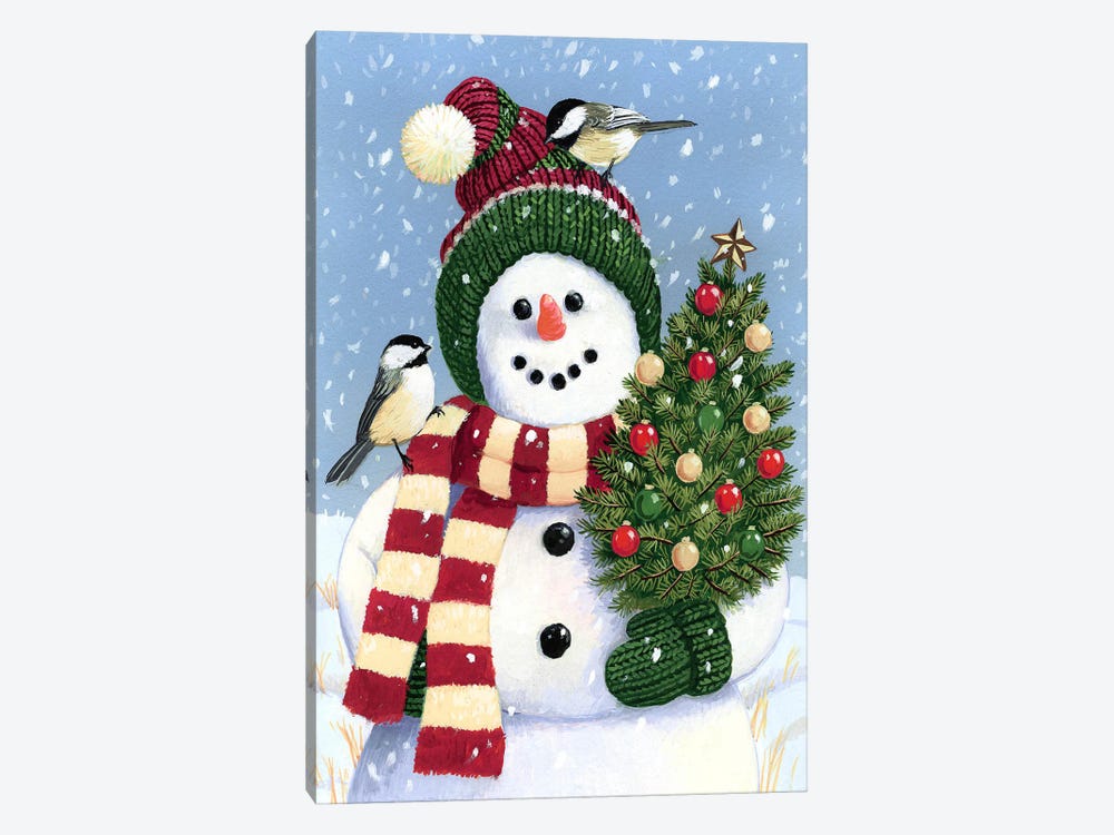 Snowman Holding A Christmas 1-piece Canvas Art Print
