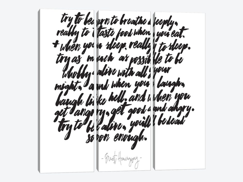 Hemingway Try To Be Alive Quote by Honeymoon Hotel 3-piece Canvas Artwork