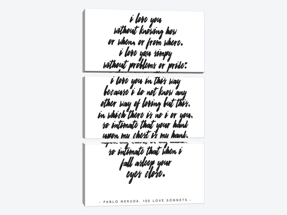Pablo Neruda Love Quote by Honeymoon Hotel 3-piece Canvas Art Print