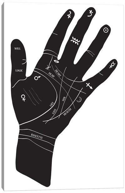 Palmistry Hand Symbols Canvas Art Print - Honeymoon Hotel