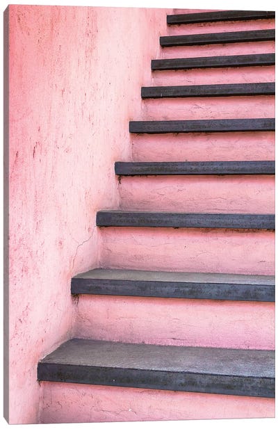 Stairway To Heaven Canvas Art Print - Gray & Pink Art