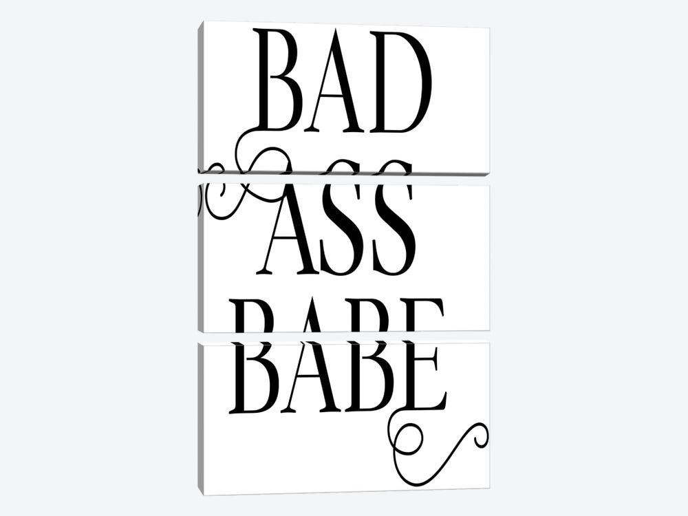 Bad Ass Babe, Black & White by Honeymoon Hotel 3-piece Canvas Print