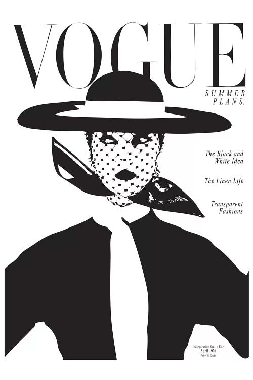 Vintage Vogue Cover, Black And White Fashion Print