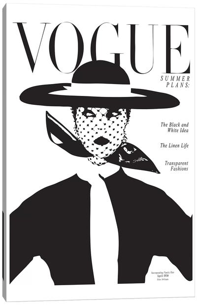 Vintage Vogue Cover, Black And White Fashion Print Canvas Art Print - Hat Art