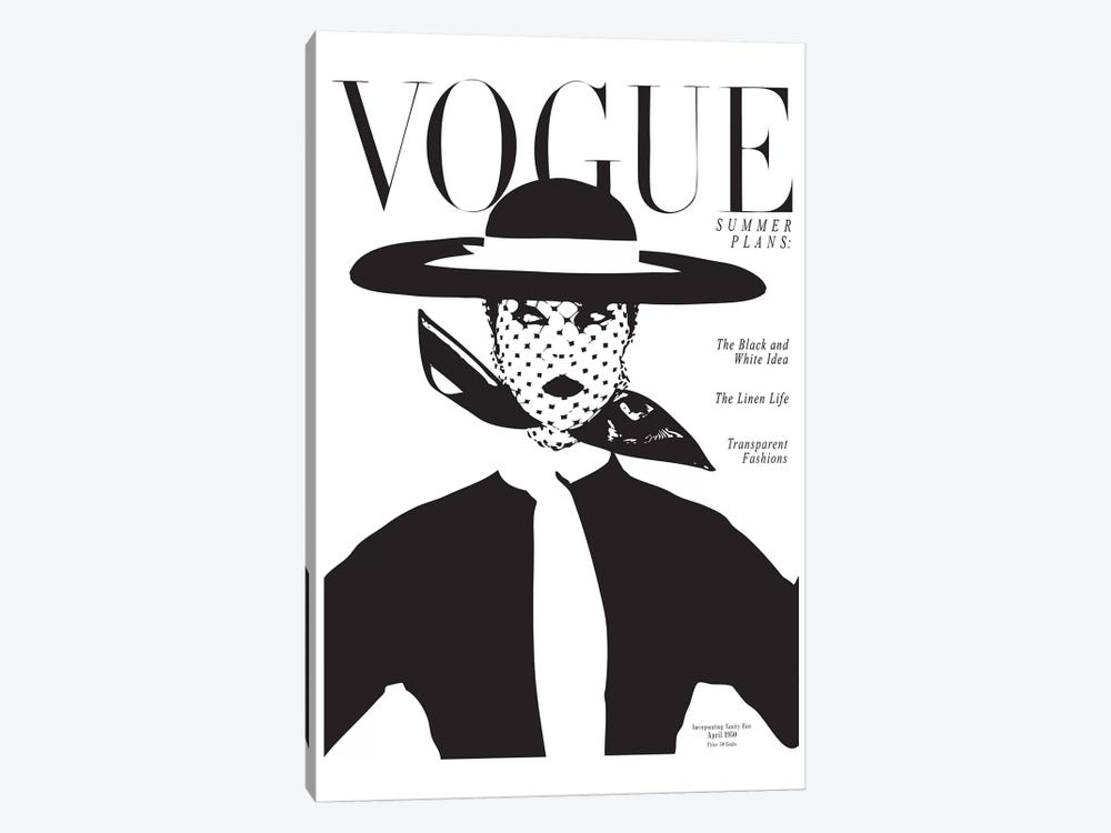 Vintage Vogue Cover, Black And White Fashion Print by Honeymoon Hotel 1-piece Canvas Print