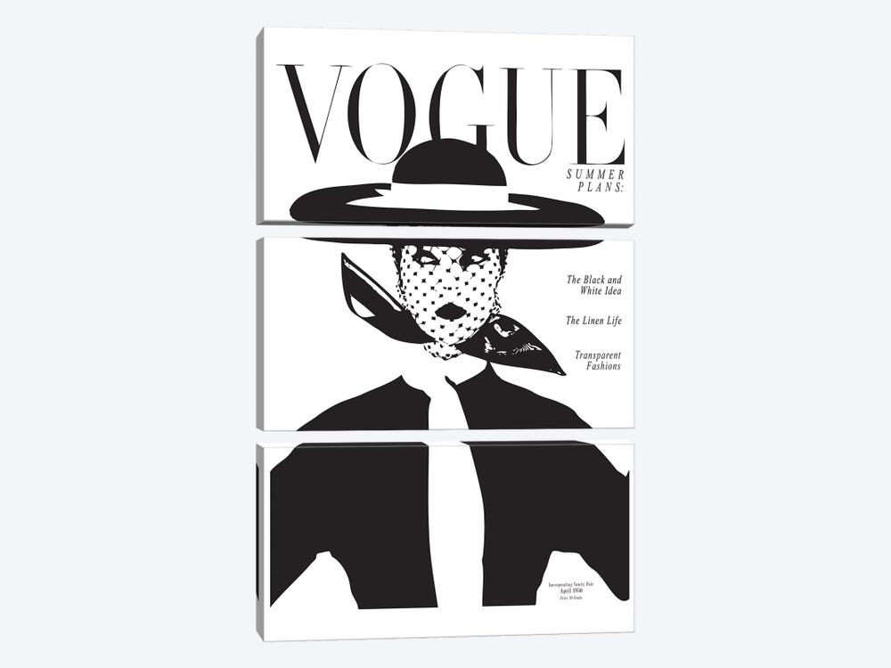 Vintage Vogue Cover, Black And White Fashion Print by Honeymoon Hotel 3-piece Art Print