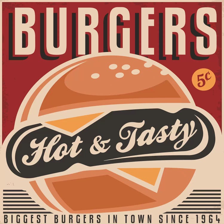 Burgers Here by Honeymoon Hotel wall art