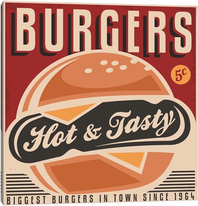 Burgers Here Canvas Art Print - Food & Drink Posters