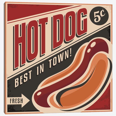 Hot Dogs Canvas Print #HON302} by Honeymoon Hotel Art Print