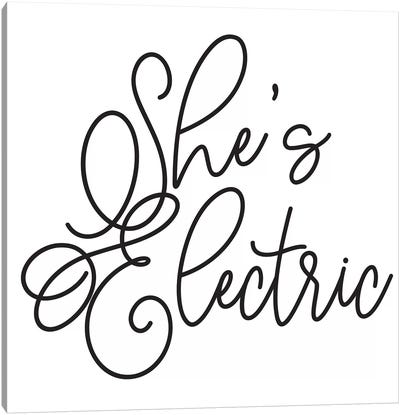 She's Electric White Canvas Art Print - Black & White Minimalist Décor