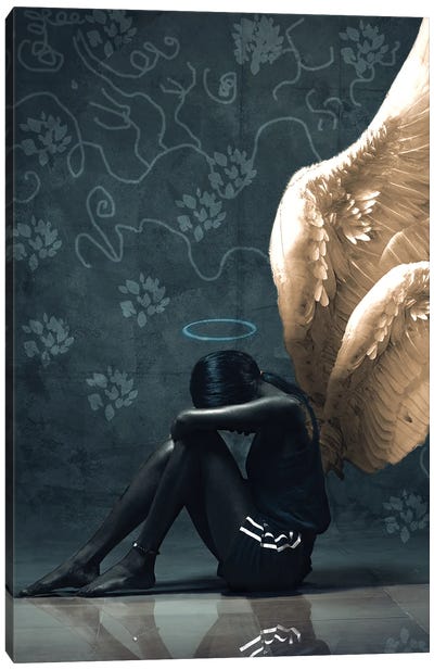 Sitting Angel Canvas Art Print - Harry Odunze