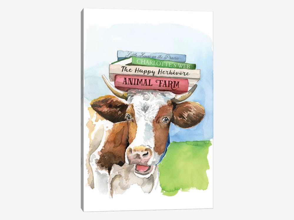 A Literary Cow by Heather Perry 1-piece Canvas Wall Art