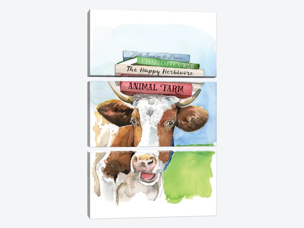 A Literary Cow by Heather Perry 3-piece Canvas Wall Art