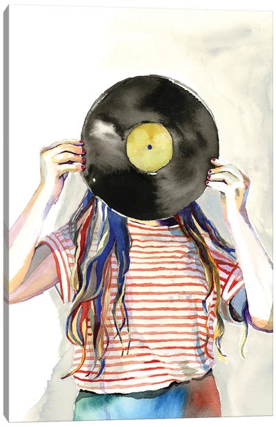 Record Head Canvas Art Print - Vinyl Records