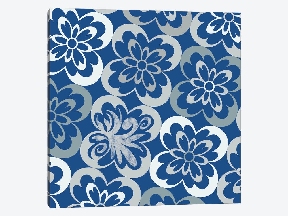 Flourished Floral in Blue & Grey by 5by5collective 1-piece Canvas Art