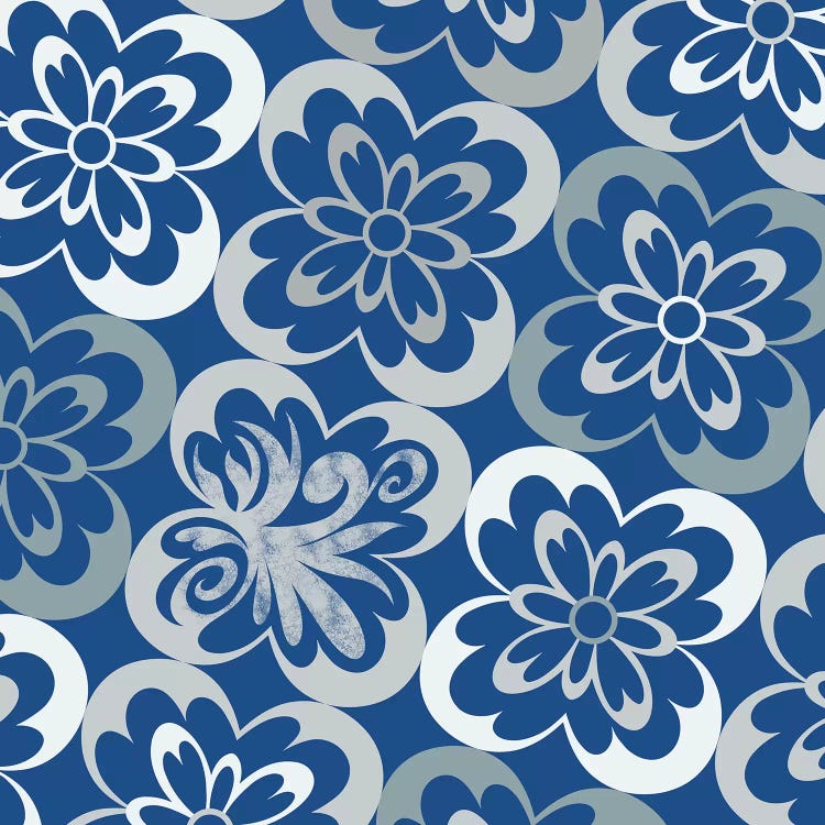 Flourished Floral in Blue & Grey