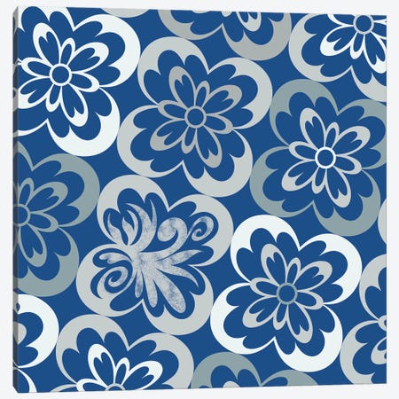 Flourished Floral in Blue & Grey Canvas Print #HPP10} by 5by5collective Canvas Art