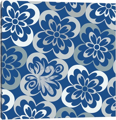 Flourished Floral in Blue & Grey Canvas Art Print - Hidden Pattern Perfection