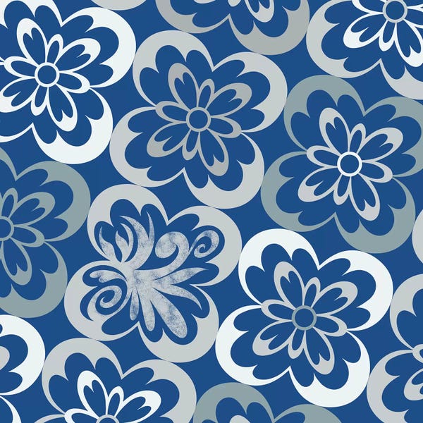 Flourished Floral in Blue & Grey