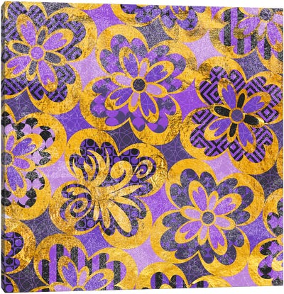Flourished Floral in Gold & Purple Patterns Canvas Art Print - Middle Eastern Décor