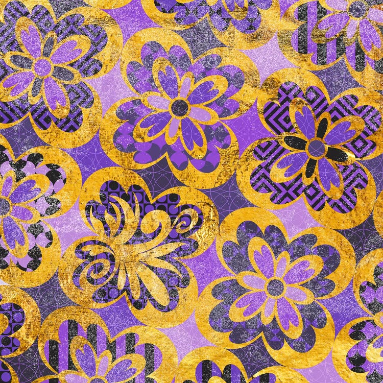 Flourished Floral in Gold & Purple Patterns by 5by5collective wall art