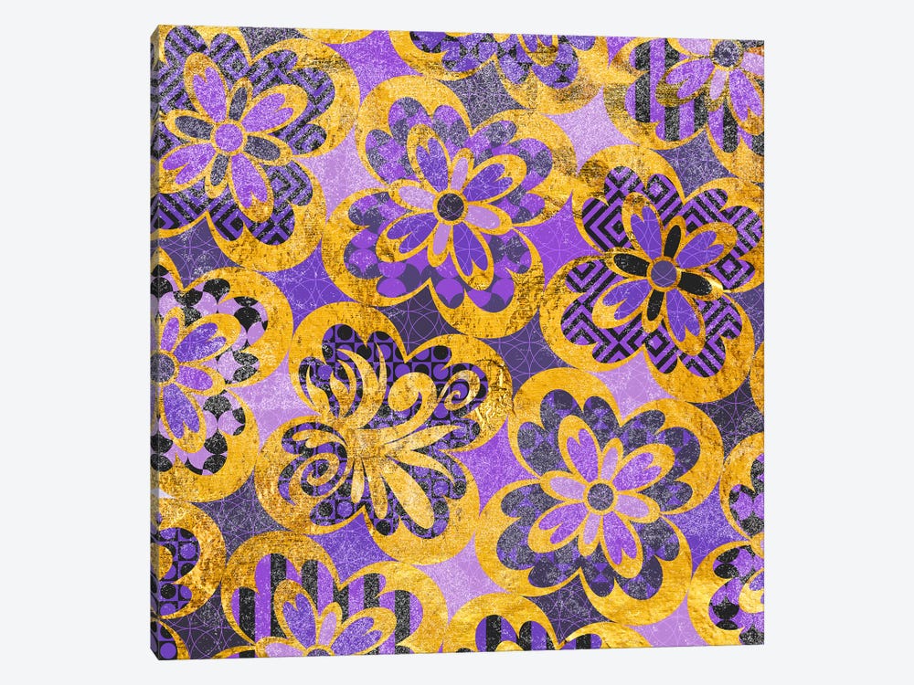 Flourished Floral in Gold & Purple Patterns by 5by5collective 1-piece Canvas Print