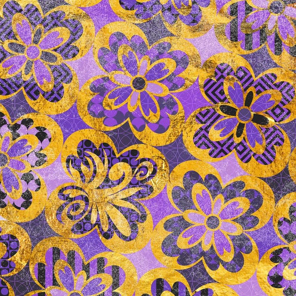 Middle Eastern Décor: Flourished Floral in Gold & Purple Patterns by 5by5collective